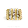 14k yellow gold men's 3cttw channel set 3 row diamond ring with nugget sides — top view - Thumbnail 1