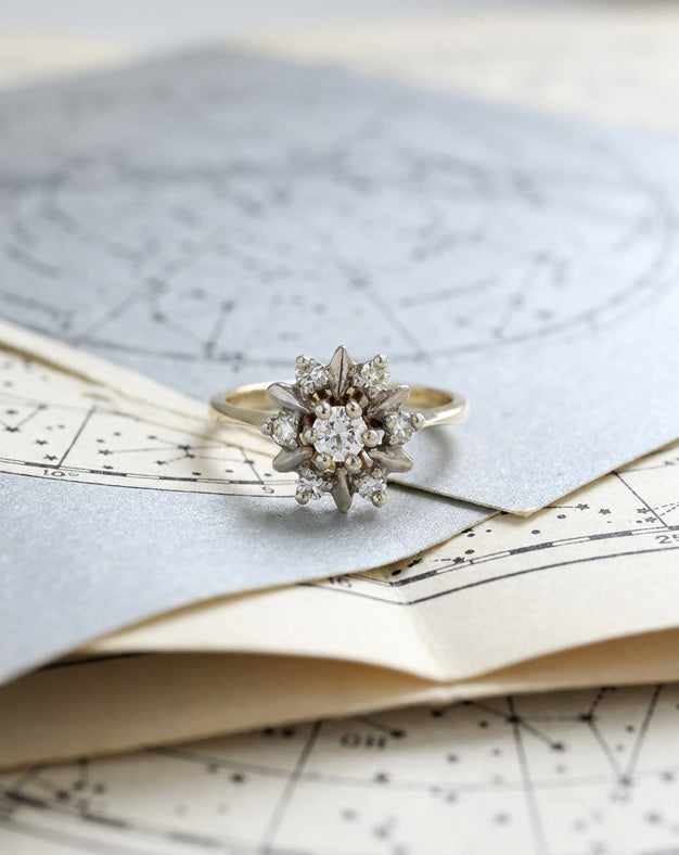 0.50ctw Diamond Snowflake Cluster Ring in 10k Yellow Gold