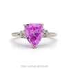 10k white gold trillion pink sapphire ring with diamond clusters — top view - Thumbnail 1