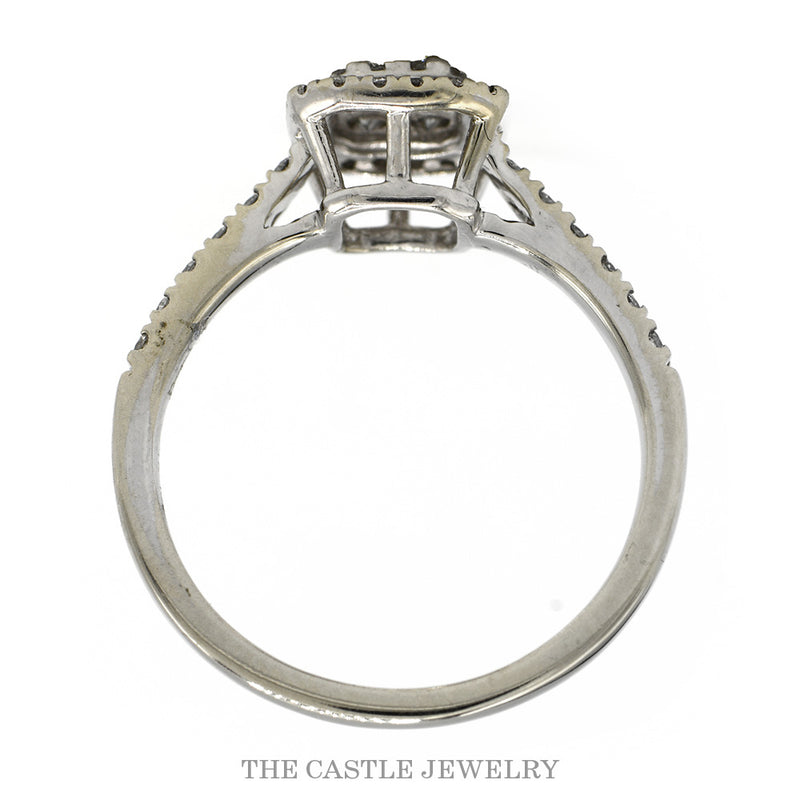 Front-facing view of the 10k white gold cushion diamond halo ring