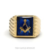 10k yellow gold Masonic square-and-compass ring with blue stone — top view - Thumbnail 1