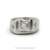 14k white gold men's three diamond ring with arrow accents — top view - Thumbnail 1