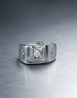 Men's 0.20cttw Three Diamond Ring with Arrow Design Accents in 14k White Gold