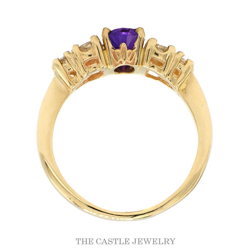 Front-facing view of the 14k yellow gold amethyst diamond ring