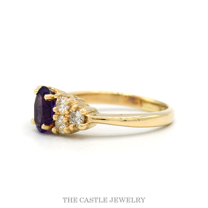 Side profile of the 14k yellow gold amethyst ring