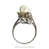 Front-facing view of the three pearl shield ring with blue sapphire accents in brushed 14k white gold - Thumbnail 3
