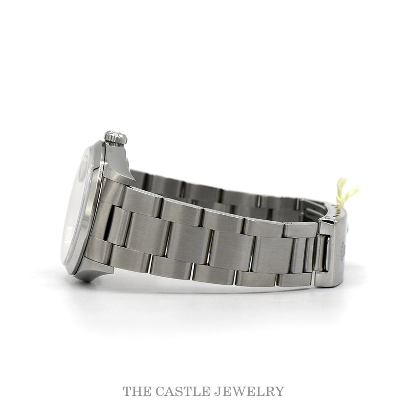 Side profile of Rolex Datejust 16200 on Oyster bracelet