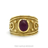 14k yellow gold wide brushed band ring with oval cabochon ruby — top view - Thumbnail 1