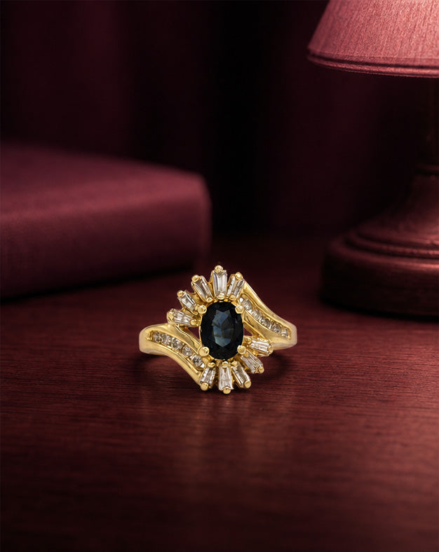 Oval Sapphire Bypass Ring with .25cttw Diamond Accents in 14k Yellow Gold