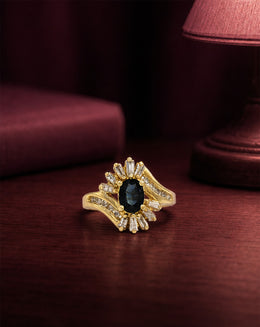 Oval Sapphire Bypass Ring with .25cttw Diamond Accents in 14k Yellow Gold