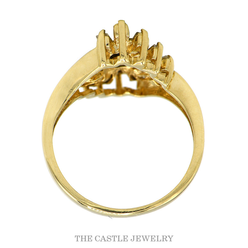 Front-facing view of the oval sapphire bypass ring in 14k yellow gold