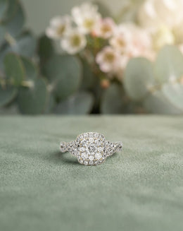 3/4cttw Square Shaped Diamond Cluster Ring with Twisted Sides in 14k White Gold