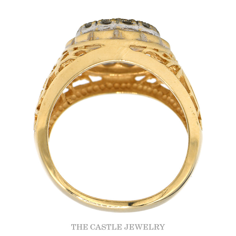Front-facing view of the 14k yellow gold diamond cluster ring