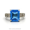 14k white gold emerald cut blue topaz ring with engraved band — top view - Thumbnail 1