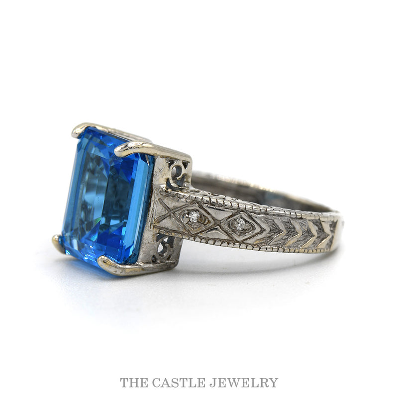 Side profile of the 14k white gold blue topaz ring