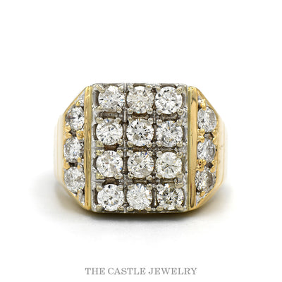 10k yellow gold men's 3.50cttw multi row diamond cluster ring — top view
