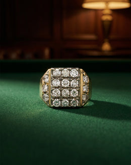 Men's 3.50cttw Multi Row Diamond Cluster Ring with Fluted Shoulders in 10k Yellow Gold