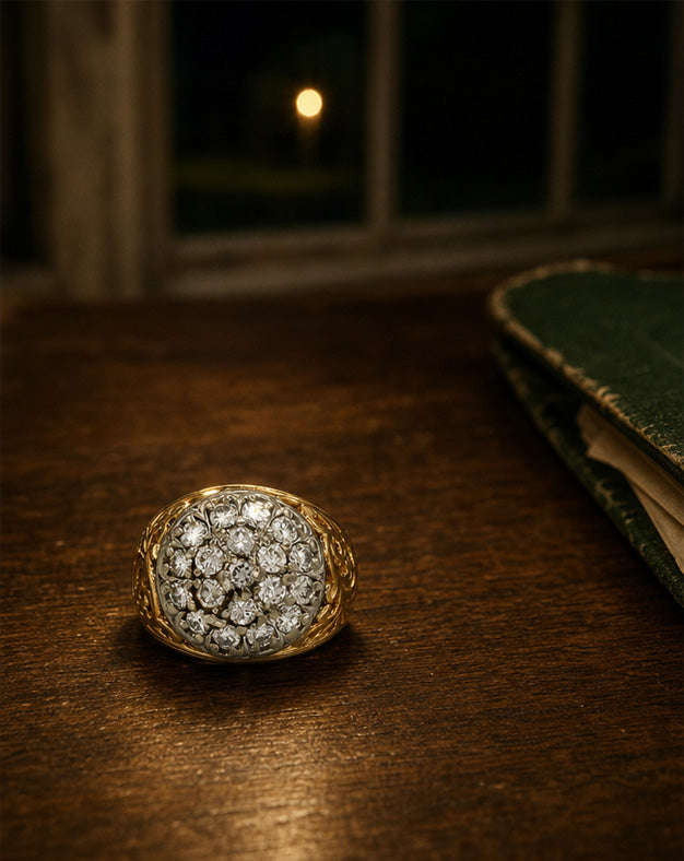 2cttw 19 Diamond Kentucky Cluster Ring with Open Scroll Sides in 10k Yellow Gold