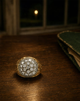 2cttw 19 Diamond Kentucky Cluster Ring with Open Scroll Sides in 10k Yellow Gold