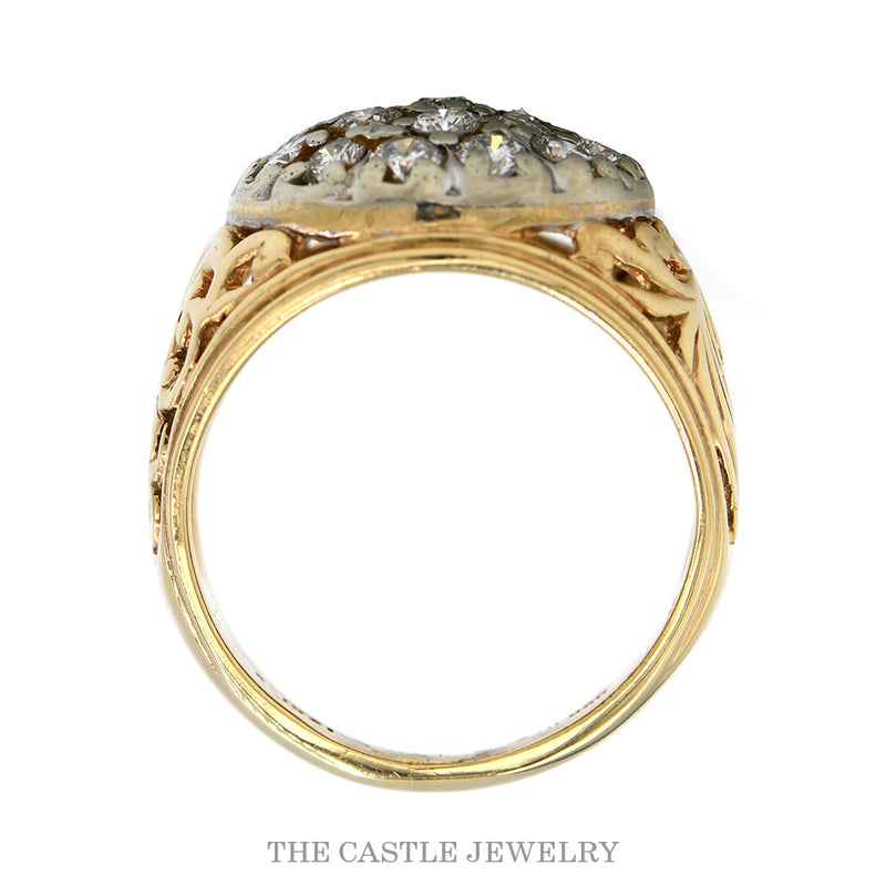 Front-facing view of the 2cttw diamond Kentucky cluster ring in 10k yellow gold