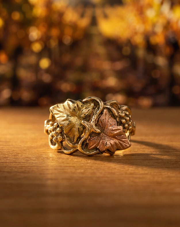 Black Hills Gold Style Grape Leaf Ring in 10k Two-Tone Gold