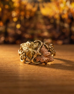Black Hills Gold Style Grape Leaf Ring in 10k Two-Tone Gold
