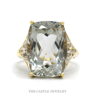 10k yellow gold elongated cushion aquamarine ring — top view