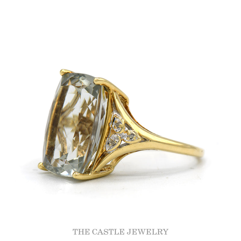 Side profile of the 10k yellow gold aquamarine diamond ring