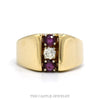 14k yellow gold men's vertical ruby and diamond ring — top view - Thumbnail 1
