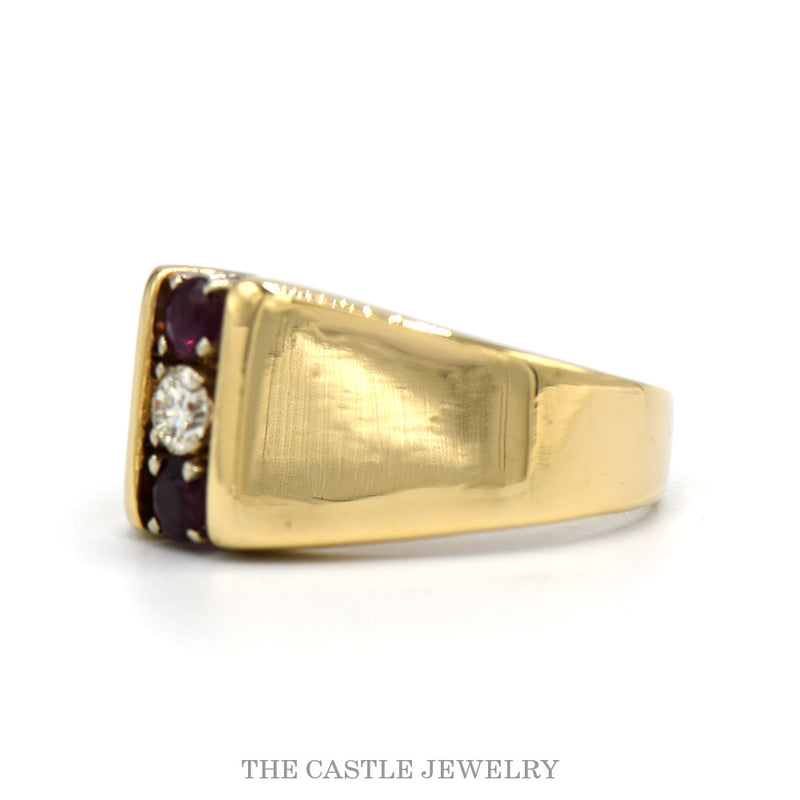 Side profile of the 14k yellow gold ruby diamond ring