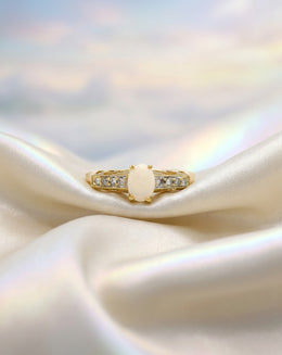Oval Opal Ring with 0.12cttw Diamond Filigree Shoulders in 10k Yellow Gold