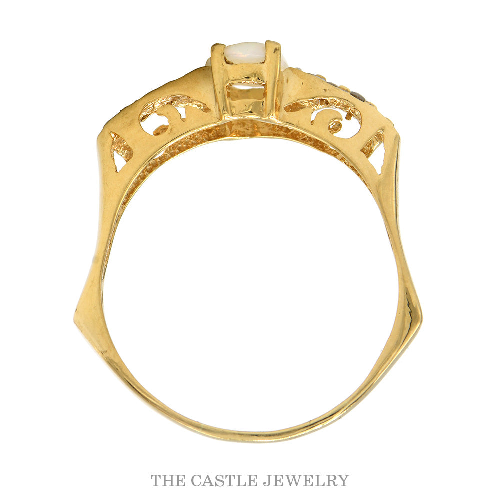 Oval Opal Ring with 0.12cttw Diamond Filigree Shoulders in 10k
