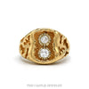14k yellow gold nugget design ring with illusion set double diamonds — top view - Thumbnail 1