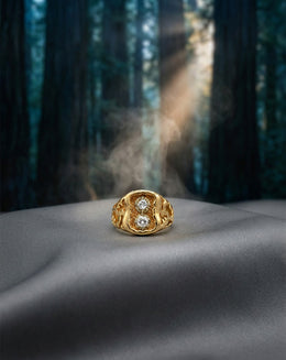Hammered 14k Yellow Gold Nugget Design Ring with 1/2cttw Illusion Set Double Diamonds