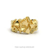Wide solid 14k yellow gold band with polished open nugget design — top view - Thumbnail 1
