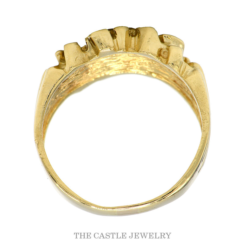 Front-facing view of the solid 14k yellow gold polished nugget design band