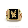 10k tri gold square black onyx eagle ring with green and rose gold leaves — top view - Thumbnail 1