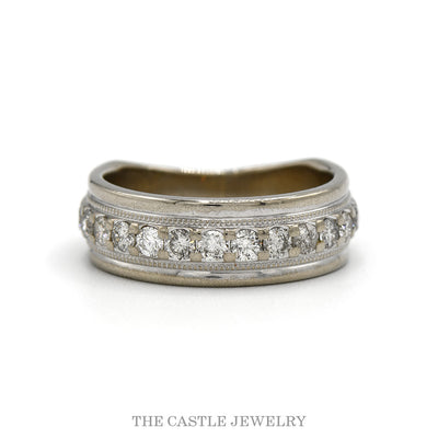 10k white gold lab grown 3/4cttw nick set diamond band with milgrain edges — top view