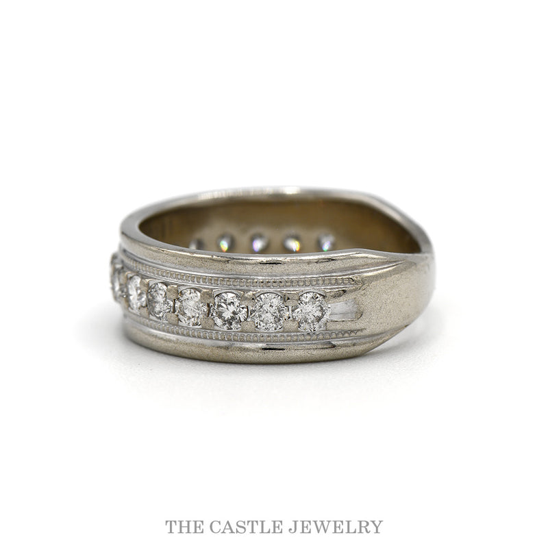 Side profile of the lab grown diamond band showing the domed shank and stepped edges