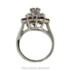 Front-facing view of the diamond flower cluster ring with a ruby halo in 14k white gold - Thumbnail 3
