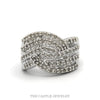 Wide woven crossover band with alternating rows of round and baguette diamonds, 1cttw, in 14k white gold — top view - Thumbnail 1