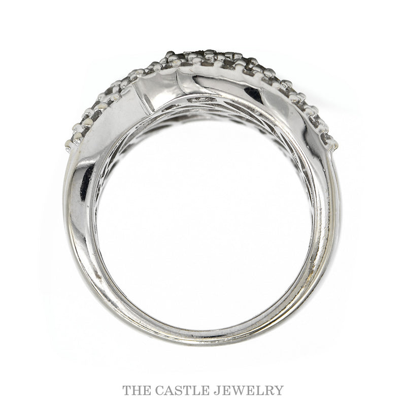 Front-facing view of the wide diamond crossover band showing the low domed profile and tapered shank