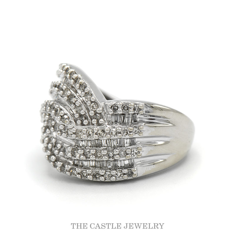Side profile of the crossover diamond band showing the alternating rows