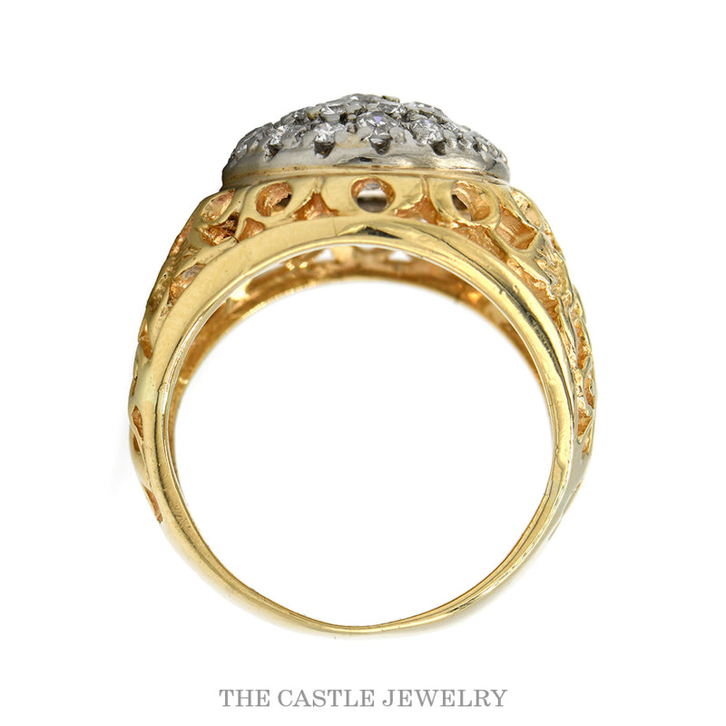 Front-facing view of the 1cttw diamond Kentucky cluster ring in 14k yellow gold