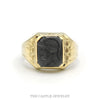 Men's black intaglio ring with fancy engraved shoulders in 10k yellow gold — top view - Thumbnail 1