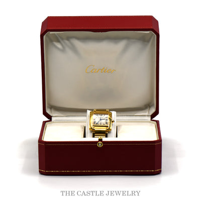 The Cartier Tank Française in its red Cartier presentation box