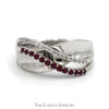 Ruby & Diamond Curved Crossover Designed Ring in 14k White Gold - Thumbnail 1
