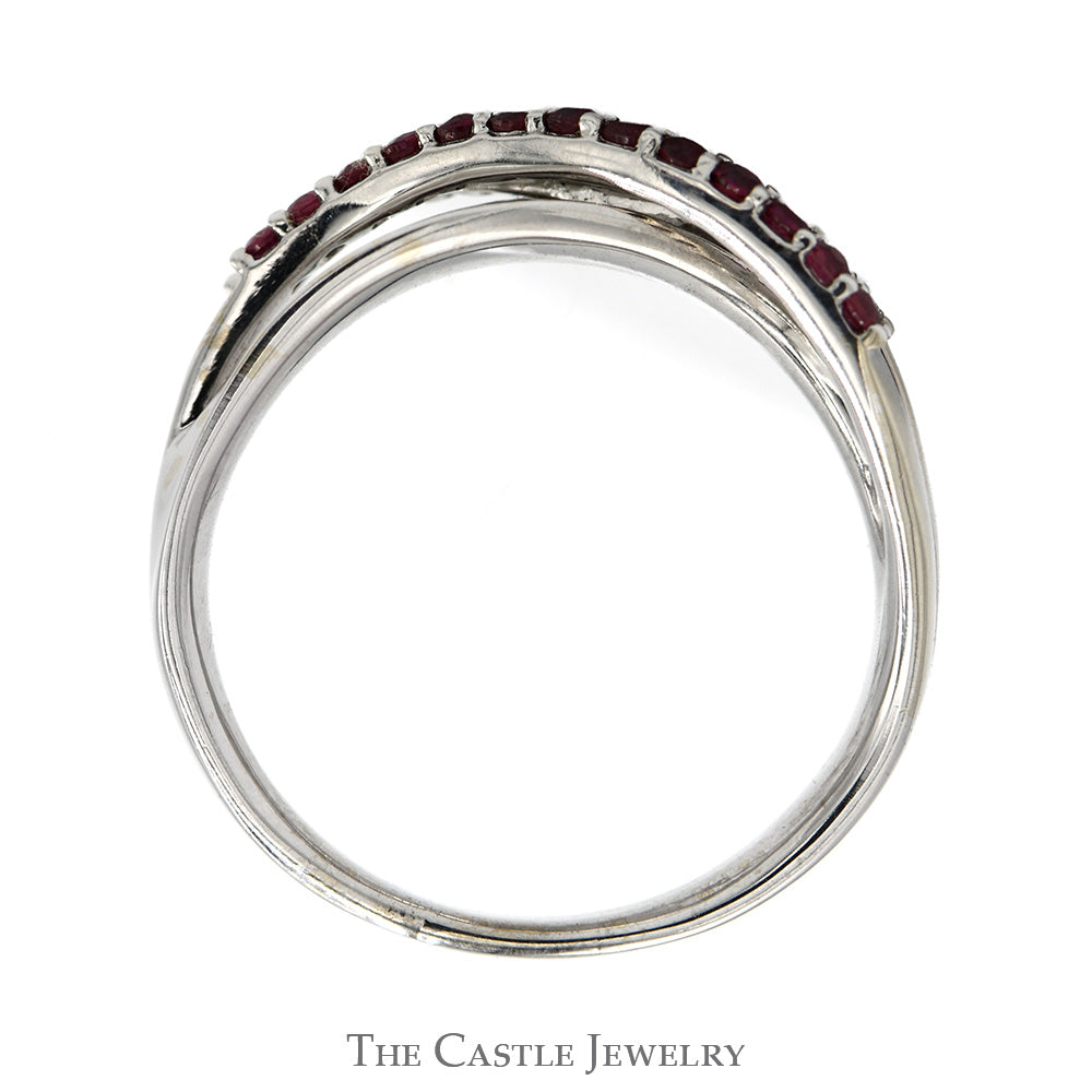 Ruby & Diamond Curved Crossover Designed Ring in 14k White Gold