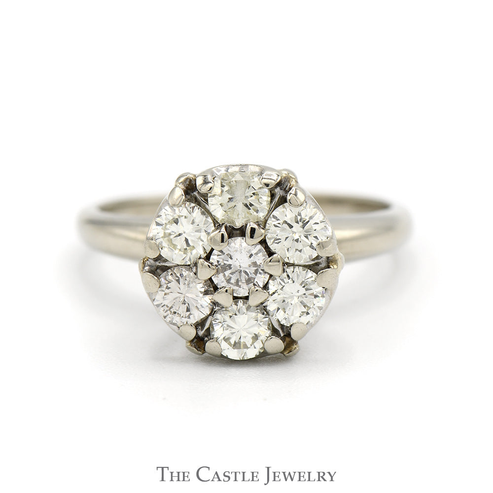 1cttw 7 Round Brilliant Cut Diamond Cluster Ring in 14k White Gold