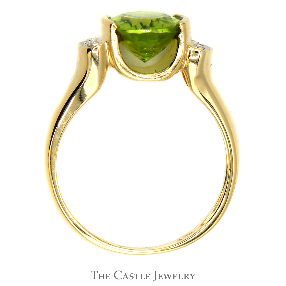 Oval Peridot Ring with Vertical Set Diamond Accents in 14k Yellow Gold